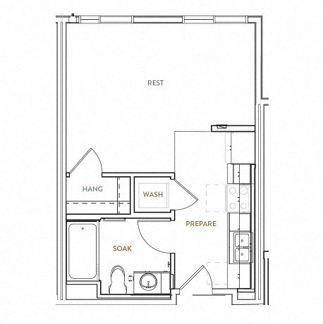 Floor plan for studio, 1 bath, 463 sqft